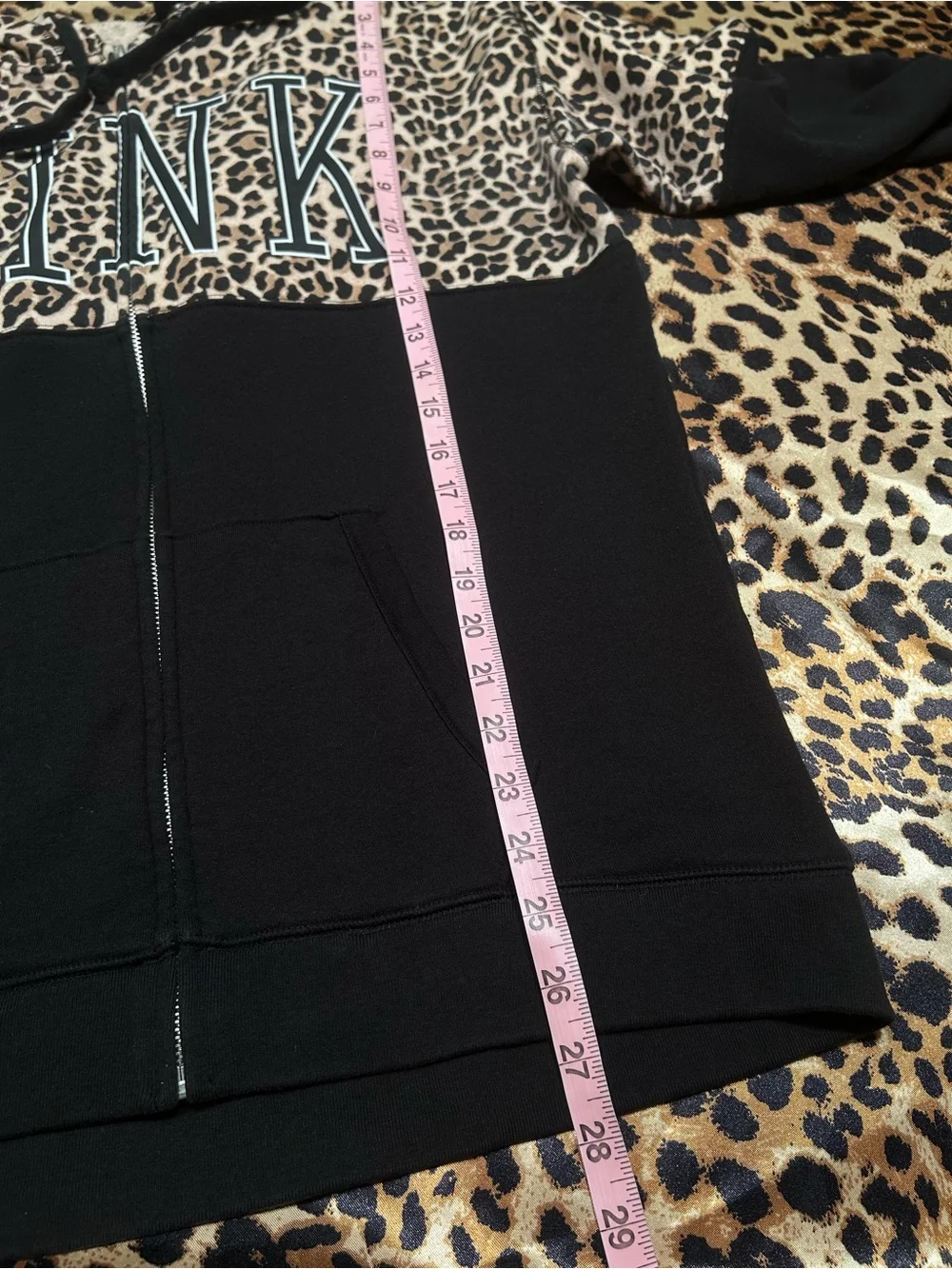 2014 Victoria’s Secret Pink Leopard & Black Full Zip Sweatshirt with Front Logo